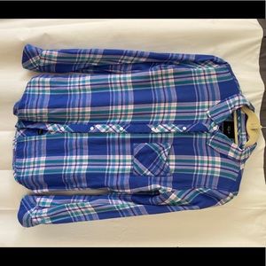 Rails button down purple pink blue plaid